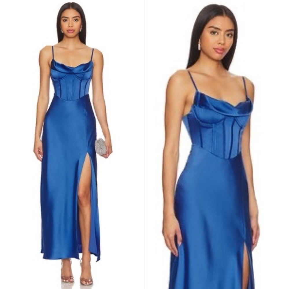 Astr Satin Corset Maxi Dress in Royal Blue